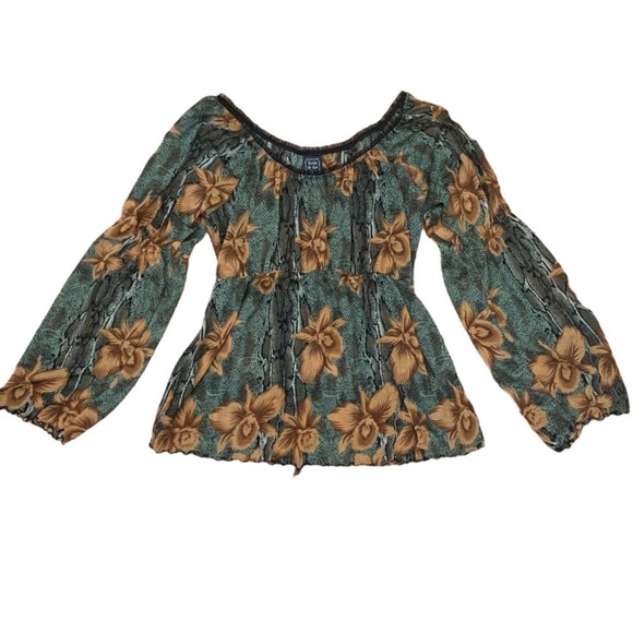 Vintage Suzie in The City Snakeskin & Floral Off The Shoulder Blouse Size XL - Picture 1 of 5